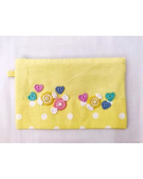 Happy Threads Pretty Cotton Storage Pouch with Heart Motifs (Yellow)